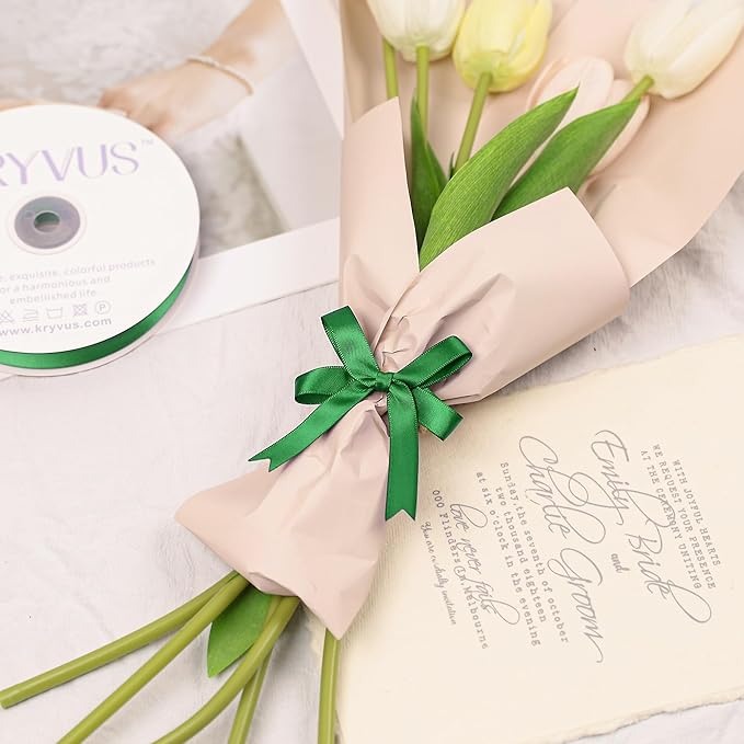 Green Satin Ribbon, Double Faced 1/2 Inch X 25 Yards Green Ribbon, Premium Satin Ribbon for Gift Wrapping, Crafts, Hair Bow Making, Sewing, Flower Bouquet, Wedding Party Decor
