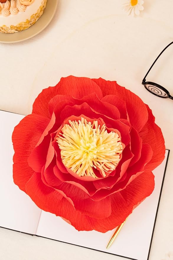 Crepe Paper Flowers Decoration for Wall, Artificial Flowers for Wedding Decor,Flower Backdrop Decor,Baby Shower,Birthday,Archway Decor, Nursery Wall Decor(White and Orange Red,Set/6)