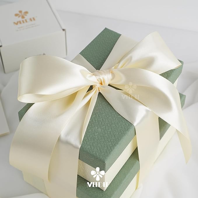 MEEDEE 2 Inch Ivory Satin Ribbon Lux Double Faced Ribbon by 25 Yards Ivory Silk Ribbons Beige Satin Ribbons for Gift Wrapping, Weddings, Flower Bouquet, Holiday Decorating