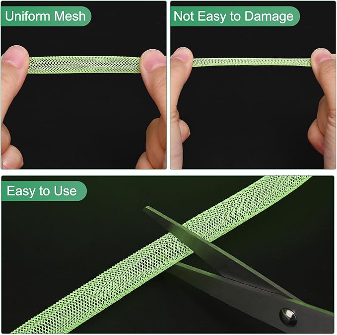 Mesh Tube Ribbon 25 Yards, 10mm Elastic Fabric Ribbons Mesh Tubing for Crafts/Gift Wrapping/Flower Bouquets/Wedding/Birthday/Holiday/Wreaths Christmas/Decoration[Light Green]