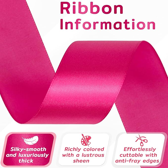 60 Yards Hot Pink Satin Ribbon 1-1/2 Inch, Solid Polyester Fabric Ribbon for Gift Wrapping, Crafts, Flower Bouquet, Wedding, Baby Shower, Festival, Christmas, Halloween