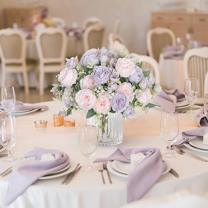 SOMYTING Peonies Artificial Flowers, Fake Flowers Purple Peonies Faux Flowers Vintage Artificial Silk Flower Peonies Bouquets Floral Arrangements Home Wedding Party Table Decor (Pink Purple, 4PCS)