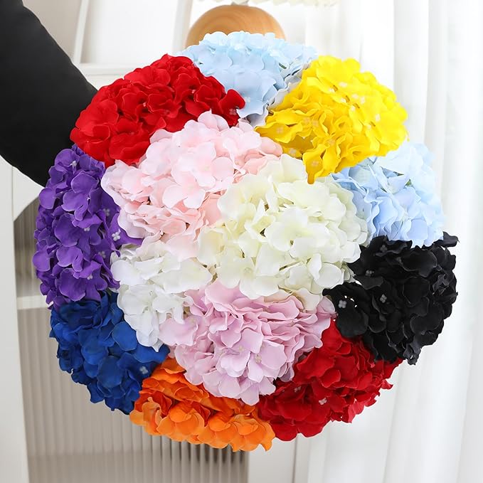 Fake Yellow Hydrangea Artificial Flowers - Faux Silk Hydrangeas Flowers Heads with Stems Real Touch for Home Wedding Party Table Decor(Yellow,Pack of 10)
