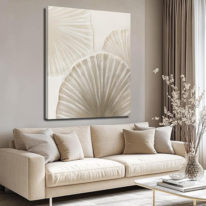 WINKAILIN Beige and White Abstract Shell Canvas Art Modern 32x40 inch Wall Decor for Living Room Bedroom Office Wall Decoration