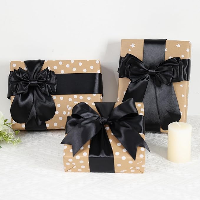 Black Satin Ribbon 2 Inch 60 Yards, Versatile Polyester Fabric Ribbons for Gift Wrapping, Flower Bouquet, Wedding, Crafts, Festival, Halloween and Outdoor Decor