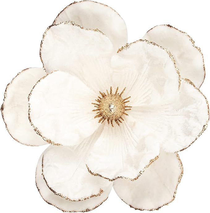 KI Store Christmas Tree Poinsettia Flower Cream White Velvet Magnolia Artificial Floral Ornaments Pack of 6 for Christmas Tree Decoration Wedding Centerpiece