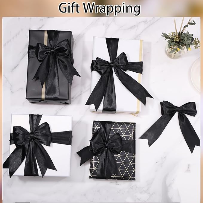 Black Ribbon 1 1/2 inch 60 Yards Satin Craft Fabric Ribbon for Halloween Decor Gift Wrapping Floral Flower Bouquet Bows Making Party Clothes Christmas Decorations