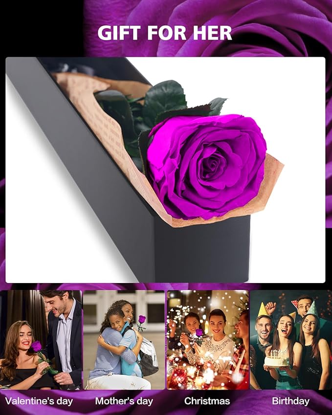 Forever Flowers Gifts for Women: Purple Roses Birthday Rose Christmas Anniversary for Mom Girlfriend Wife Grandma