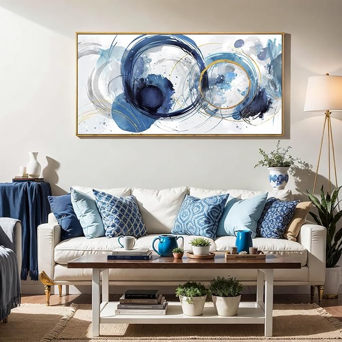 Wall Art Abstract Art Paintings Blue Fantasy Colorful Graffiti on White Background Modern Artwork wall Decor for Living Room Bedroom Kitchen 24"x48" with Framed