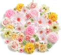 Fake Flowers Heads Bulk Pink Green Mini Artificial Silk Flower for Crafts, Small Artificial Daisy Roses Faux Flowers for Graduation Cap DIY Cake Wedding Party Home Garland Decoration