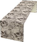 Gothic Table Runner,White Skull Floral Print Table Runner for Home Kitchen Table Dining Garden Farmhouse Wedding Party Decor 13x70 Inch