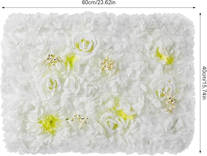 12 Pcs White Flower Wall Flowers Backdrop Artificial Flower for Backdrop Flowers Decoration 3D Floral Panels for Wall Decor Home Party Wedding Room Decoration (60x40cm/White+Yellow)