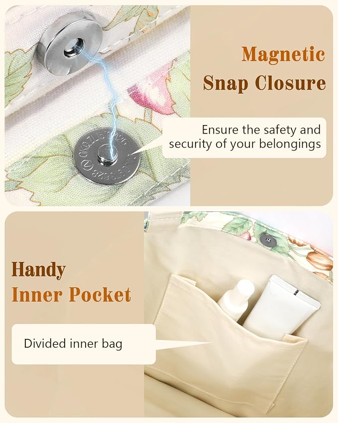 Aesthetic Cotton Tote Bag for Women - Reusable Shoulder Bag with Buckle Fabric Bag for Gym, Travel, Work