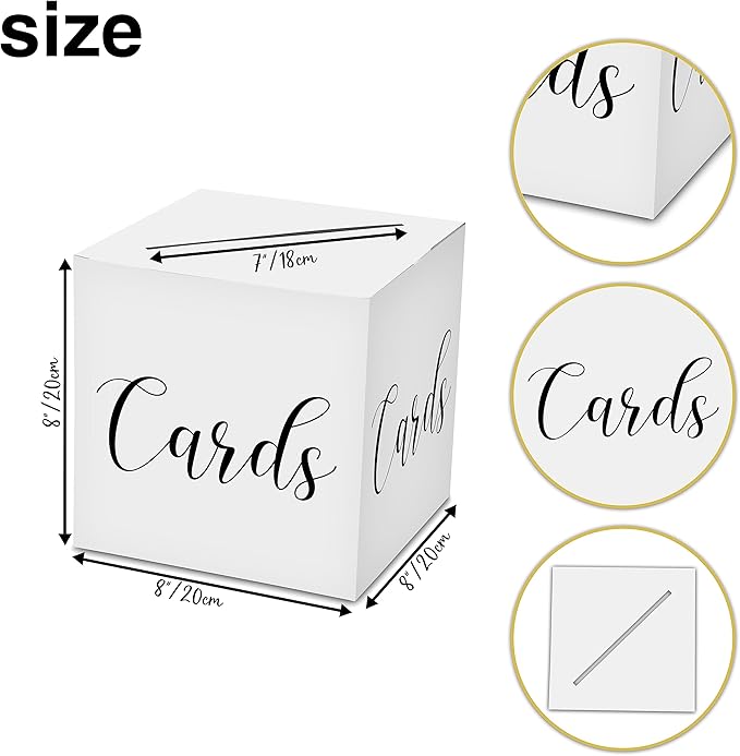 Classic Elegant Card Box – 1 Set Hot Stamping Card Receiving Box for Gift Envelope Money – Wedding Bridal Baby Shower Birthday Graduation Party Supplies Decorations ( 8"*8"*8", Black and Gold)-A07