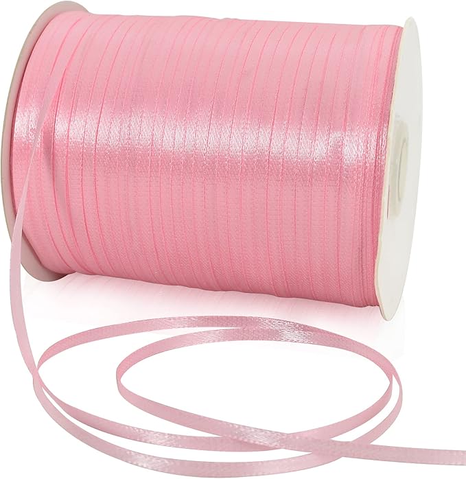 1/8 Inch x 870 Yards Pink Thin Solid Satin Ribbon Giant Spool Double Face Woven Polyester Fabric Ribbons for Crafts Hanging Tags Invitation Card Balloons Bouquet Hair Gift Wrapping Party Decoration