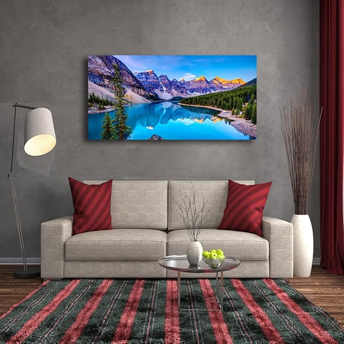 Wall Art Lake Mountain Landscape Picture Print Canvas Wall Art Modern Giclee Artwork Home Decor Stretched and Framed Ready to Hang,2cm Thick Frame, Waterproof Artwork