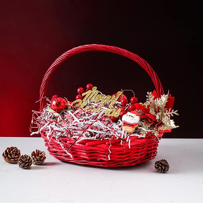 UNIQOOO 1/2 LB Metallic Red White Crinkle Cut Paper, Candy Cane Shredded Filler, Christmas Peppermint Zig Fill Raffia Tissue, Strands Shred Craft Bedding Cushion,Wedding Birthday Gift Boxes Bag Retail