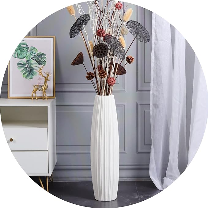 Large Floor Ceramic Vase 24 Inches Tall,White Modern Flower Tall Vases for Office, Home,Farmhouse,Living Room Décor,Simple Origami Design Fall Decorative Porcelain Flower Arrangement Vase Ideal Gift