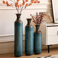 Set of 3 Large Floor Vases, Modern Aqua Blue Metal Vases for Home Decor, Glazed Decorated Tall Vases 20.4 24.4 28.3 Inch for Wedding Living Room
