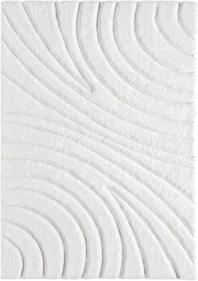 LUXE WEAVERS Lantanas Collection 7070 Cream 5x7 Modern Shag Geometric Area Rug