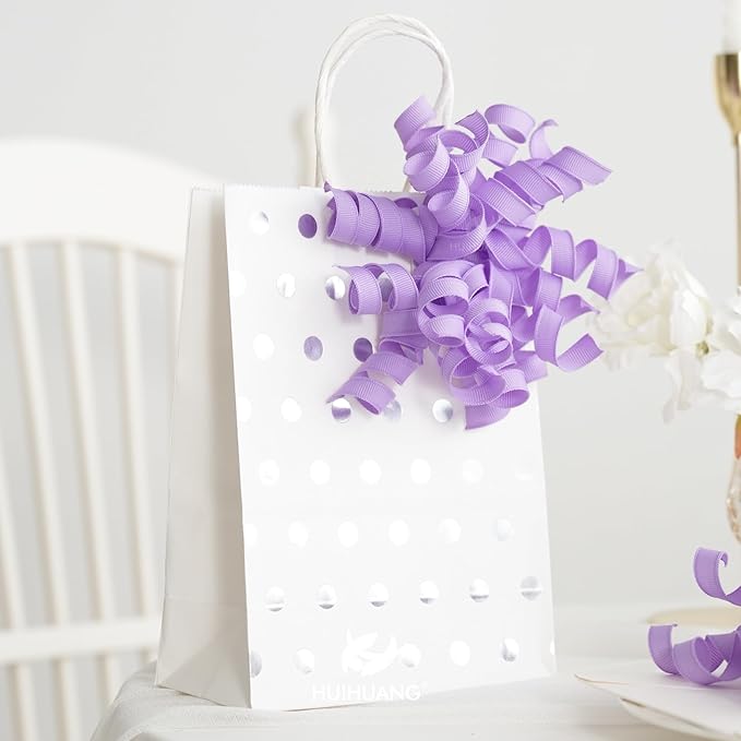 HUIHUANG Purple Bows for Gift Wrapping, Lavender Curly Ribbon Bows Self Adhesive Burst Gift Bow for Presents, Wine Bottle, Treat Bags, Wrap Accessories, Bridal Shower Wedding Party Favor - 6 Counts