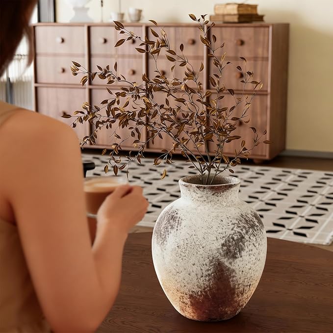 Ceramic Flower Vase, 6 Inch Decorative Rustic Vase Farmhouse Boho Vase for Centerpieces,Terracotta Vases for Home Decor, Living Room,Shelf,Wedding,Brown