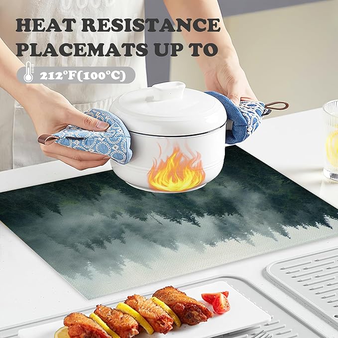 Placemats Set of 4 Retro Misty Forest Dining Place Mats Linen Table Mat for Farmhouse Home Kitchen Decor 12 X 18 Inch