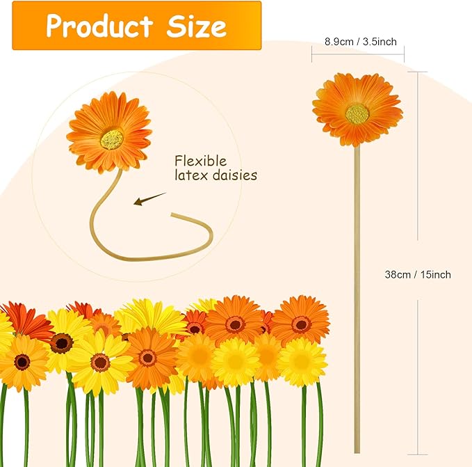 WILLBOND 36 Pieces Artificial Gerbera Daisies Flowers Fake Daisy Faux Boho Daisy Flowers Bouquet 15 in for Boho Birthday Decorations Wedding Home Decor (White,Pink,Yellow,Orange,Rose,Coral)