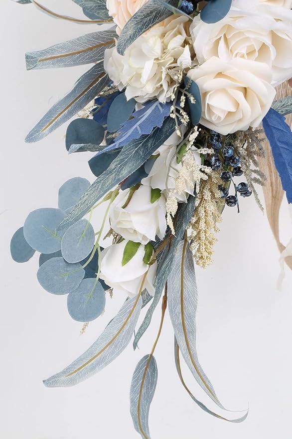 Wedding Bouquets for Bride, 11 Inch Bride Bouquets for Wedding Dusty Blue Artificial Flowers Bridal Bouquet for Wedding Ceremony Anniversary(Dusty Blue)
