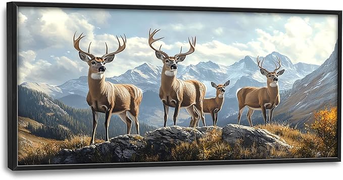 Mountain Elk Deer Large Wall Art Framed Farmhouse Wall Decor for Living Room Rustic Deer Pictures Oversized Canvas Print Painting Modern Extra Large Framed Artwork for Bedroom Office 60"x30"