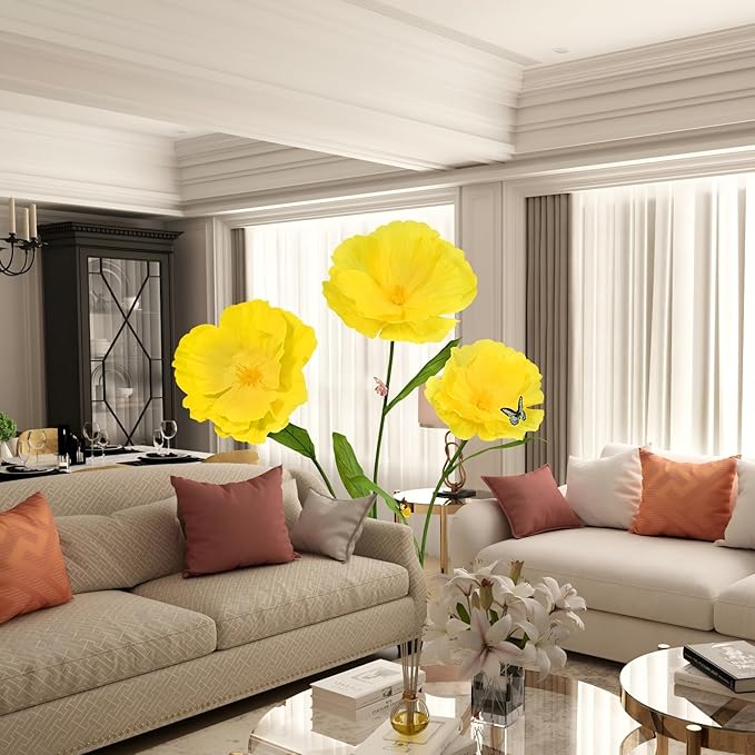 5.8 Ft Giant Artificial Flowers,Large Paper Flower,Huge Poppy Flowers Decoration for Wedding,Hotel,Office,Window Display and Home Farmhouse Decor(Yellow)