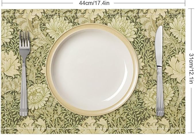 Retro Flower Placemats William Morris Country Farmhouse Flowers Art Printed Dining Table Mats Set of 4 for Home Kitchen Holiday Picnic Party Decoration 12x18in