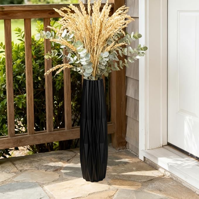 Black Ceramic Tall Floor Vase – 15.7" Modern Minimalist Decorative Large Vase for Living Room Corner, Entryway, or Office Home Decor
