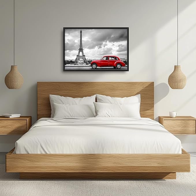 Eiffel Tower Large Wall Art Black and White Framed Red Wall Decor for Living Room Paris City Pictures Oversized Canvas Print Painting Modern Extra Large Framed Artwork for Bedroom Office 36"x24"