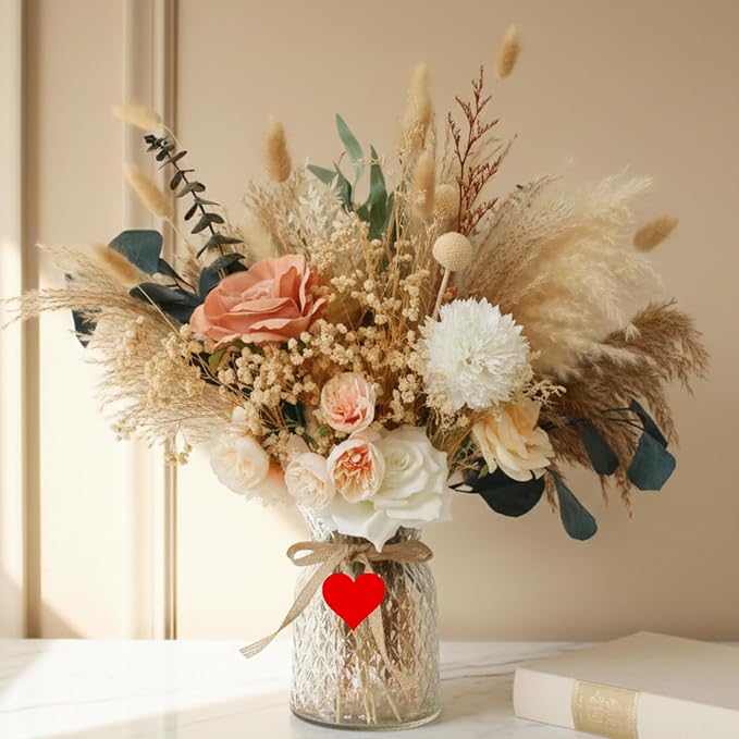 100pcs High End Artificial Flowers Dried Pampas Decor With Vase, Kitchen Island Decorations, Coffee Table Centerpiece Premium Decor, Christmas Centro De Mesa de Comedor, Adornos Para Sala