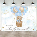 10x8ft Baby Shower Backdrop Bear Hot Air Balloon Photography Background Blue Brown Balloons White Cloud Glitter Gold Stars Birthday Party Banner Decorations Newborn Parties Photo Booth Prop