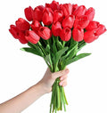SITUMEIZI 15pcs Red Fake Tulips Artificial Flowers Real Touch Red 14" Silk Flower for Home Kitchen Decor Spring Easter Wedding Bouquet Decorations Office Valentine's Day Gifts