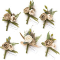 Ling's moment Boutonniere for Men, 6pcs Groom Groomsmen Boutonniere, Artificial Flowers for Wedding Decor/Prom/Homecoming, etc.Brown