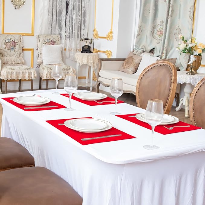 Cloth Red Placemats Set of 8, Linen Type Fabric Placemats Machine Washable Heat Resistant Placemats Polyester Place Mats for Halloween, Thanksgiving, Christmas and Valentine Dining Table (Red)