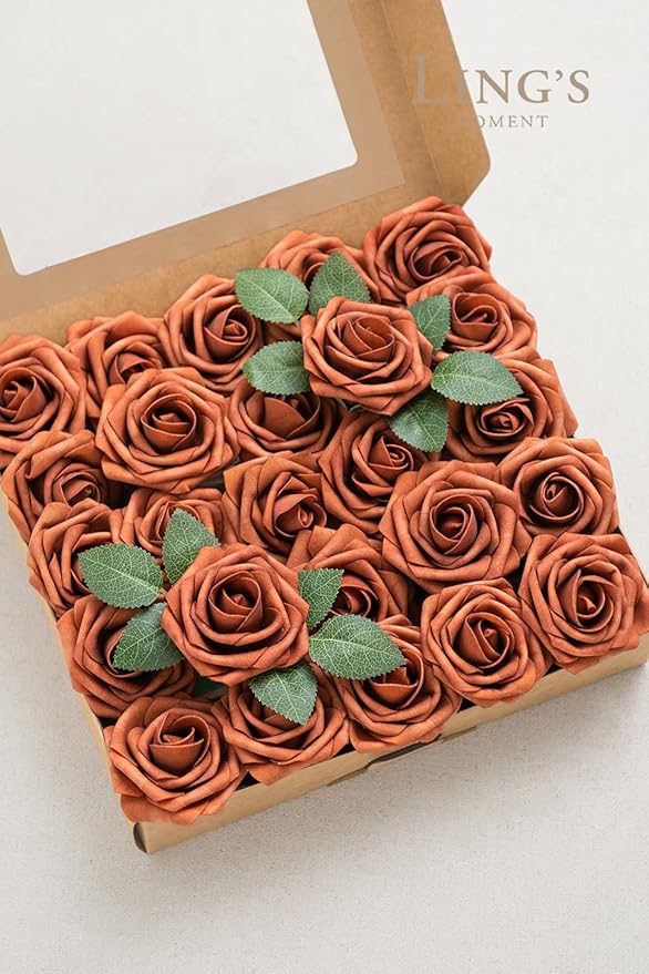 Ling's Moment Artificial Rose Flowers 50pcs Foam Roses w/Stem for DIY Wedding Bouquets Centerpieces Bridal Shower Party Home Decorations (Regular 3/50pcs'')