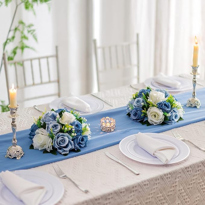 Flower Centerpieces for Wedding Tables: Wedding Table Decorations Dusty Blue & White Flower Balls Centerpieces for Engagement Cerebration Party Center Pieces 2 Packs