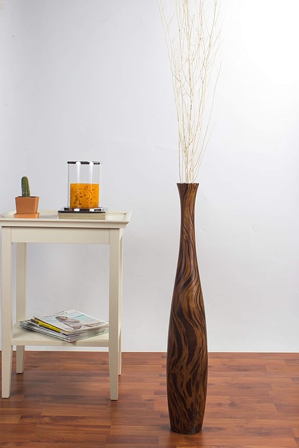 Leewadee Large Brown Home Decor Floor Vase - Wooden 26 inch Tall Farmhouse Decor Flower Holder for Fake Plant and Pampas Grass