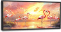 Large Flamingo Wall Art for Living Room, Framed Oversized Sunset Lake Wall Decor Landscape Canvas Painting Pictures Modern Artwork for Living Room Bathroom Bedroom Office Dining Room 60"x30"
