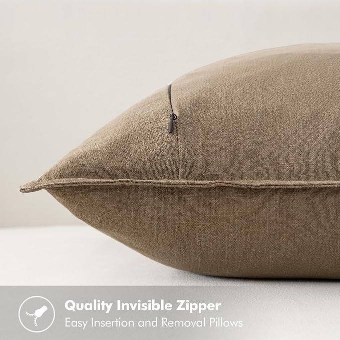MIULEE Decorative Linen Lumbar Pillow Covers 12x20 Inch Khaki Boho Farmhouse Neutral Winter Couch Throw Pillows for Bed Pack of 2 Accent Modern Pillowcase Sofa Livingroom Home Decor