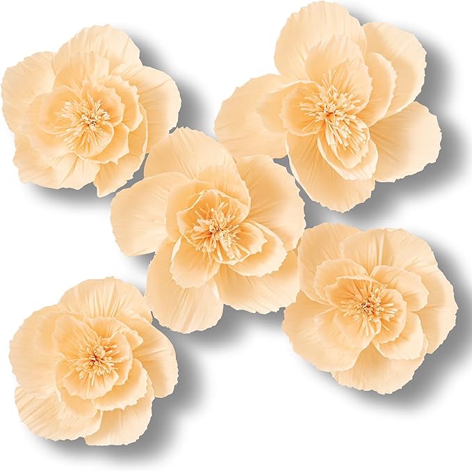 5 Pcs 12" 3D Paper Flower Decoration for Party, Wedding Decoration, Background Wall, Nursery Room Decoration, Bridal Shower, Baby Shower(Cream, Set/5)