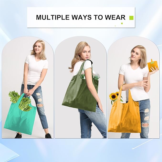 BeeGreen 6 Pack Reusable Grocery Bags, Heavy Duty Totes for Women, Foldable Grocery Bag Large Shopping Totes with Handles for Work, Travel, Gift, Store, Polyester Washable Reusable Tote Bag