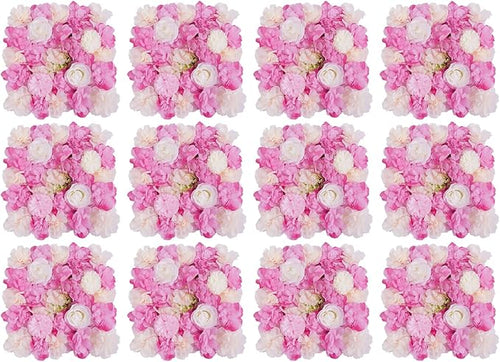 12 Pcs White Flower Wall Flowers Backdrop Artificial Flower for Backdrop Flowers Decoration 3D Floral Panels for Wall Decor Home Party Wedding Room Decoration (38x38cm/Deep Pink+White)