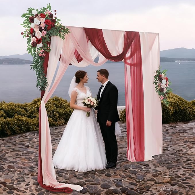 Artificial Wedding Arch Flowers Kit (Pack of 5),2pcs Artificial Hanging Flower Arch Decor,for Wedding Ceremony Arbor Reception Backdrop Rose Floral Party Outdoor Decoration Red