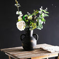 Ceramic Flower Vase,7.3 inch Tall Farmhouse Rustic Vase, Handcrafted Weathered Pottery Vases, Small Flower Terracotta Vases for Home Decor, Living Room Farmhouse Table Shelf Entrance(Black)
