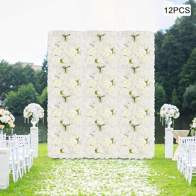 3D Flower Wall Panel 12Pcs Artificial Flower Wall Background Silk Rose Mat for Wedding Wedding Decor Shop Photo Backdrop (Flower Type A)
